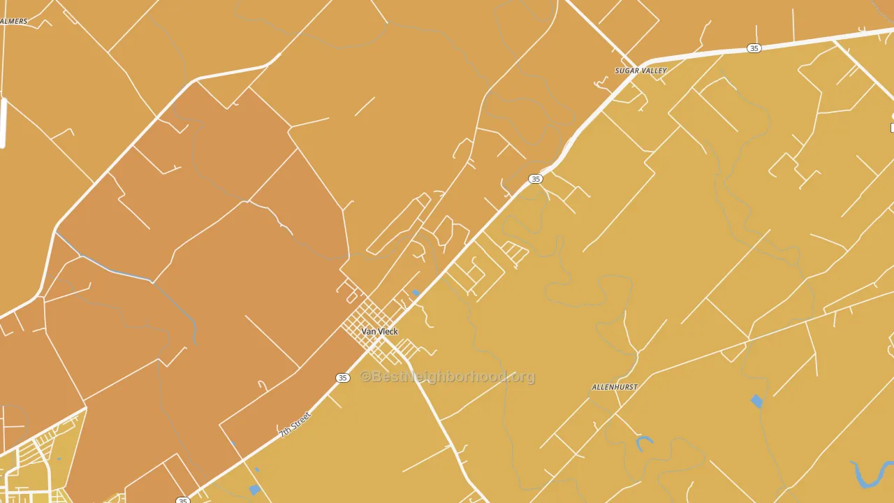 Map of the best neighborhoods in the 77482 area, with better matches in green and worse matches in red