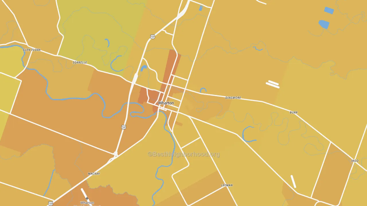 Map of the best neighborhoods in the 77488 area, with better matches in green and worse matches in red