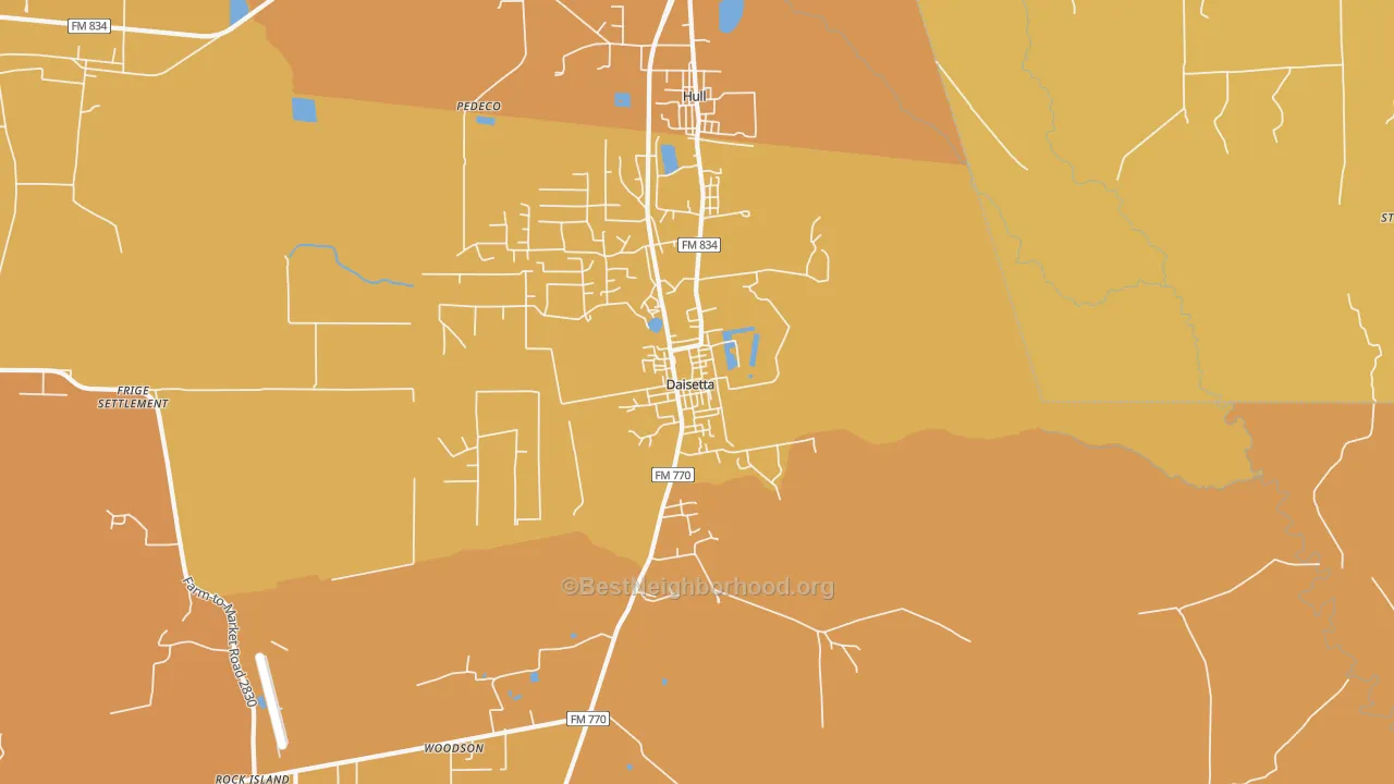 Map of the best neighborhoods in the 77533 area, with better matches in green and worse matches in red