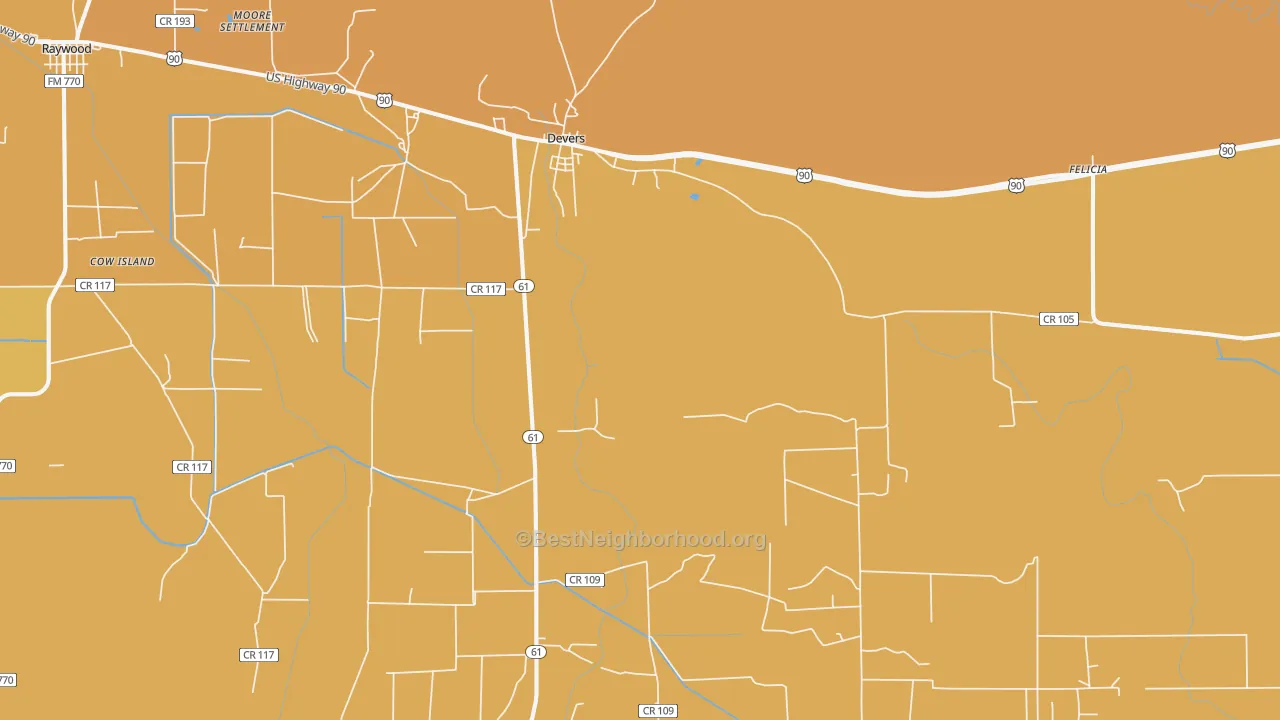 Map of the best neighborhoods in the 77538 area, with better matches in green and worse matches in red