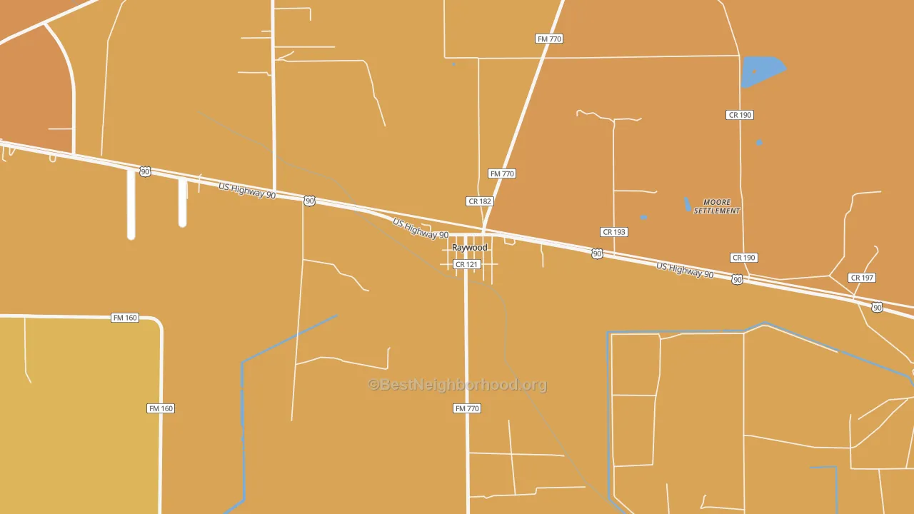 Map of the best neighborhoods in the 77582 area, with better matches in green and worse matches in red
