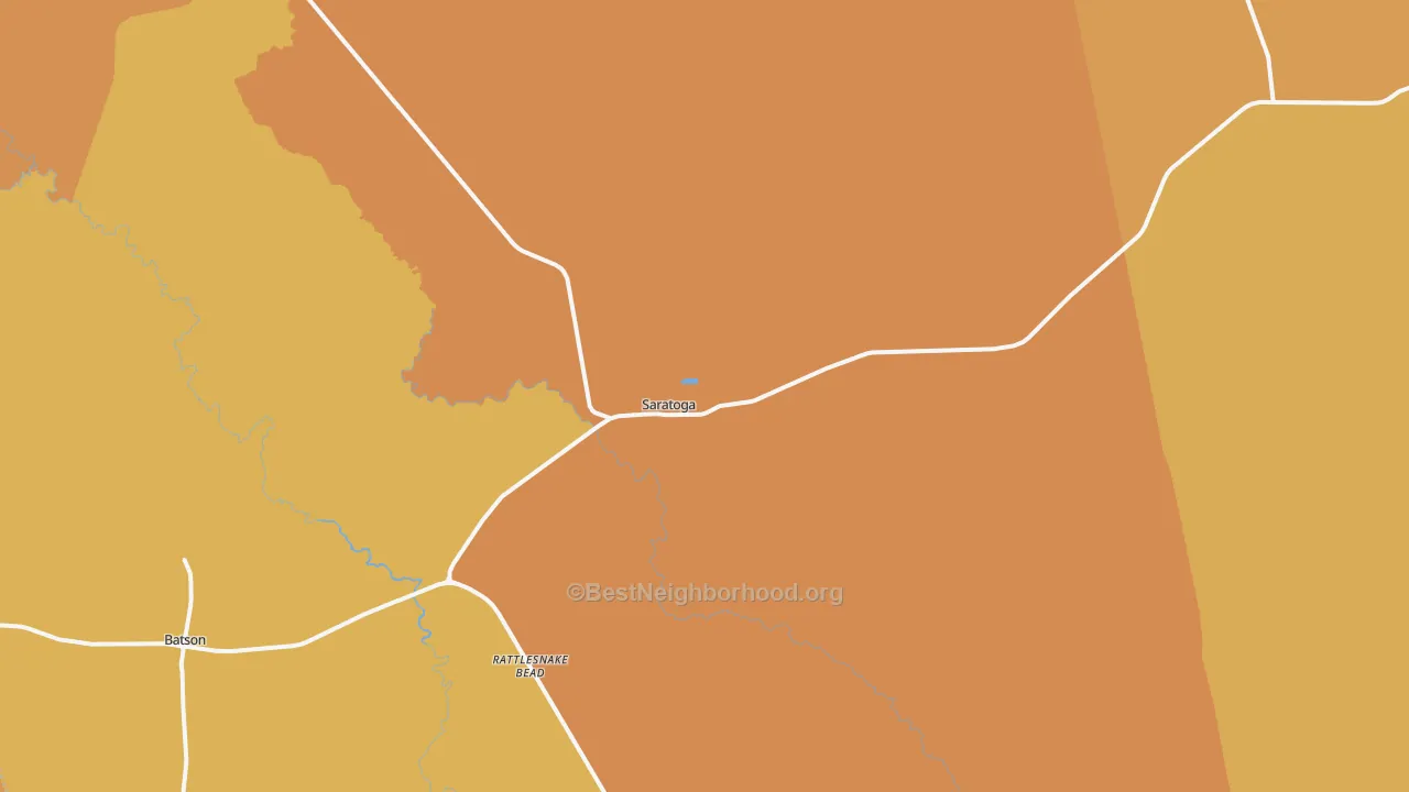 Map of the best neighborhoods in the 77585 area, with better matches in green and worse matches in red