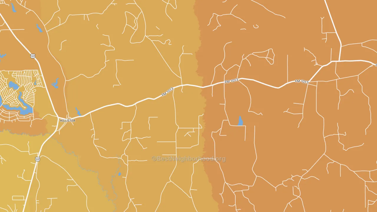 Map of the best neighborhoods in the 77624 area, with better matches in green and worse matches in red