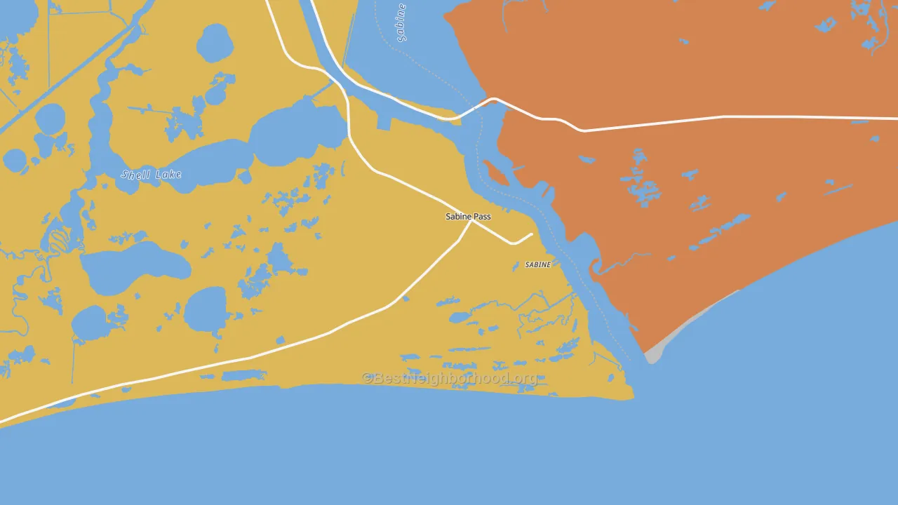 Map of the best neighborhoods in the 77655 area, with better matches in green and worse matches in red