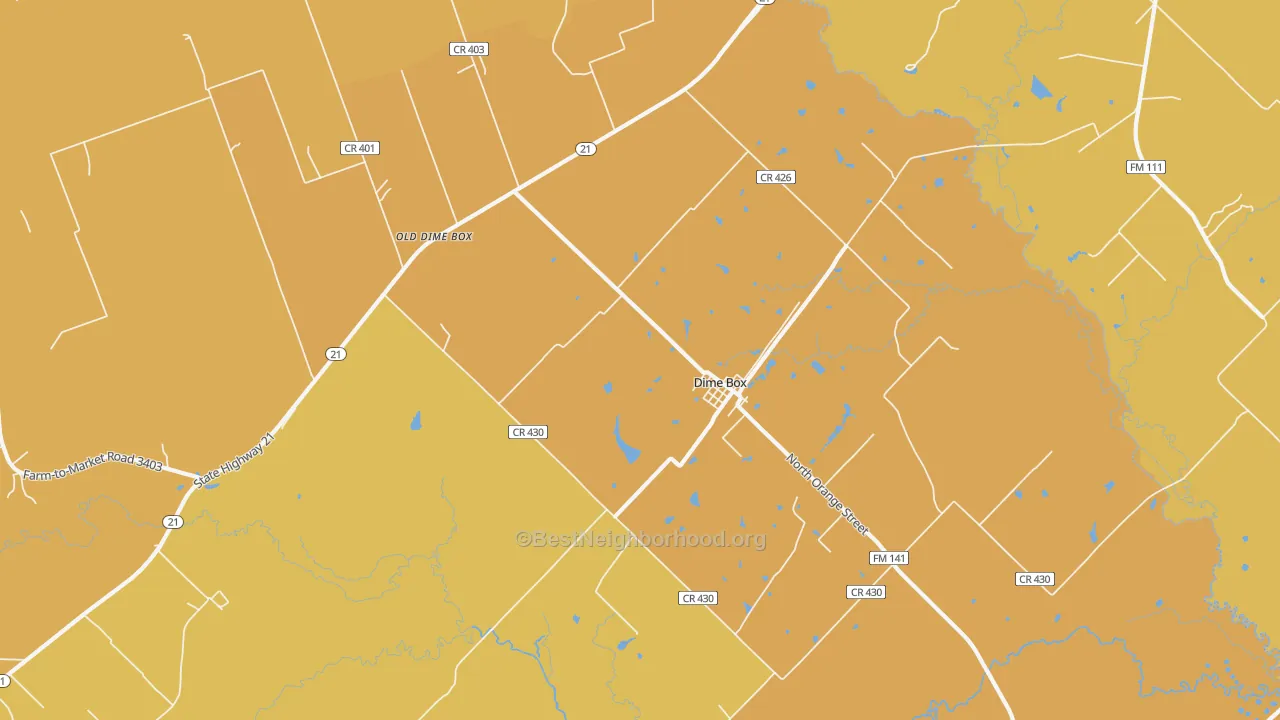 Map of the best neighborhoods in the 77853 area, with better matches in green and worse matches in red