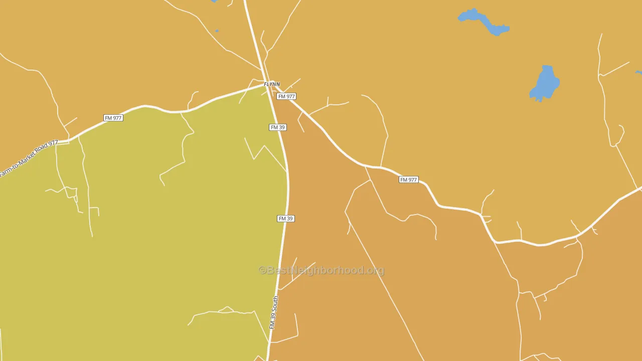 Map of the best neighborhoods in the 77855 area, with better matches in green and worse matches in red