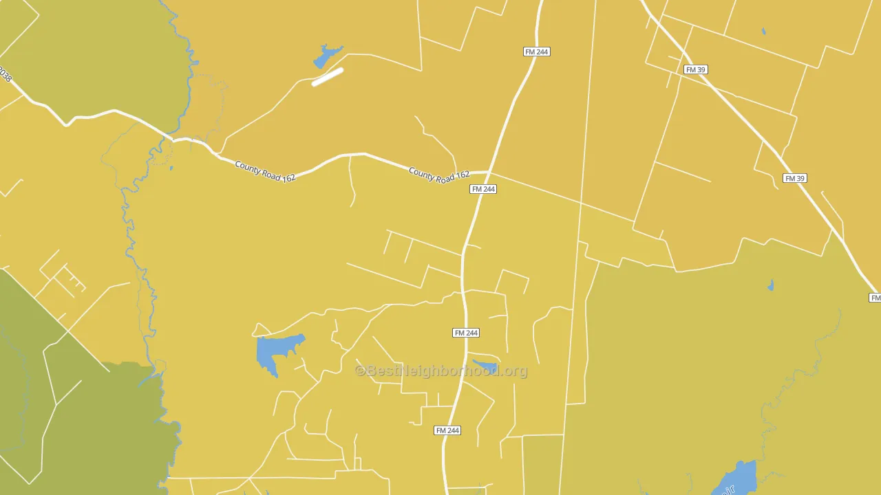 Map of the best neighborhoods in the 77861 area, with better matches in green and worse matches in red