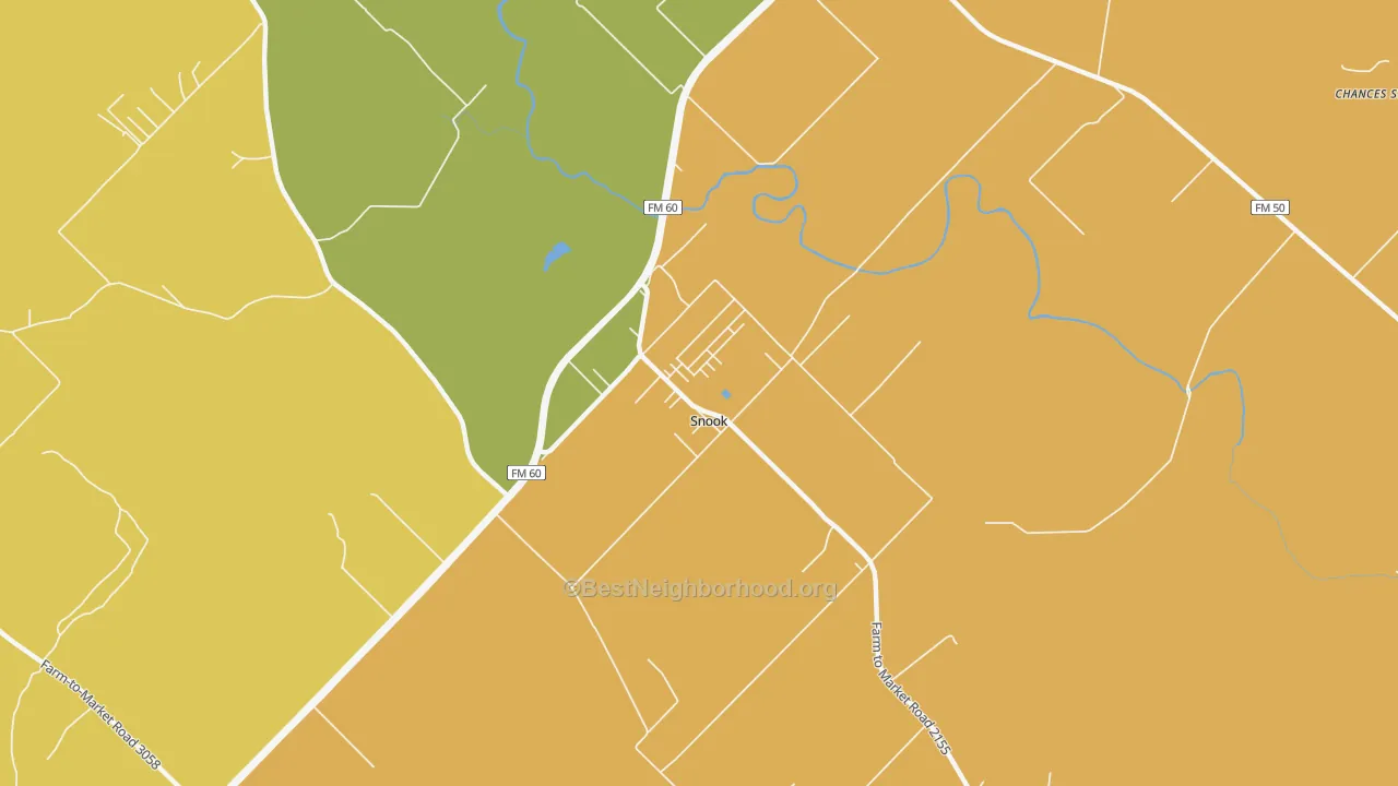 Map of the best neighborhoods in the 77878 area, with better matches in green and worse matches in red