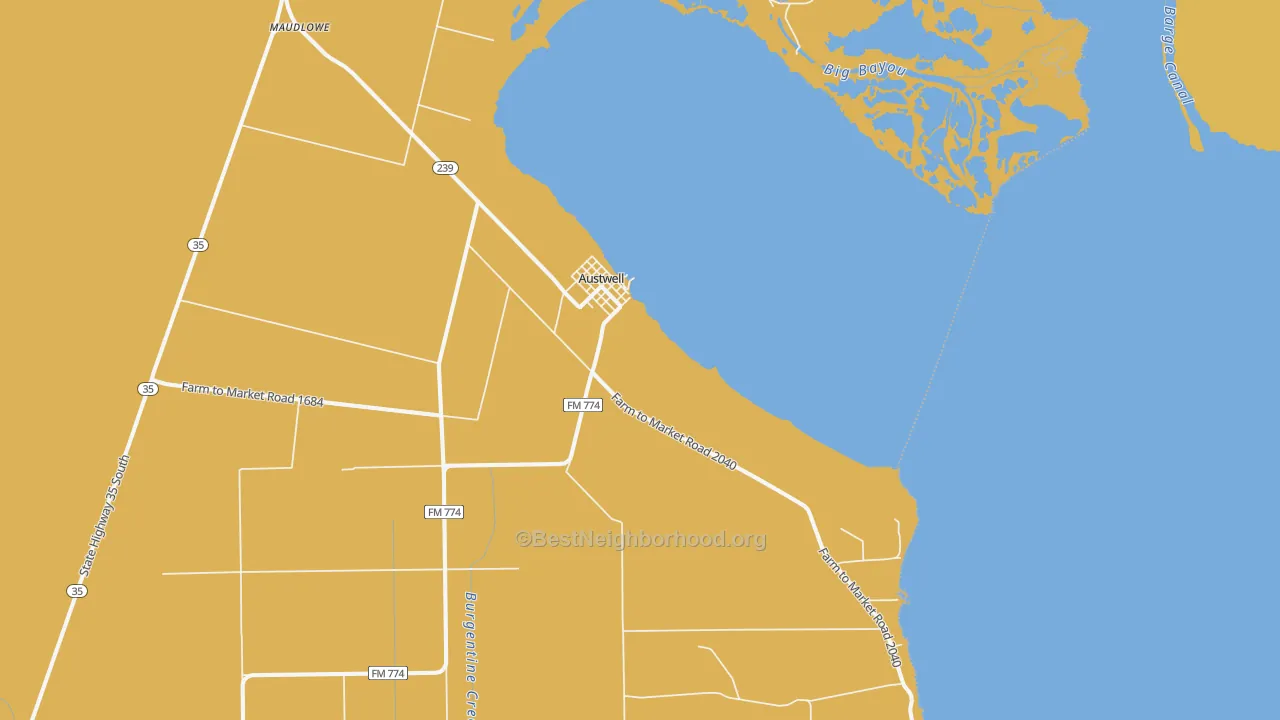 Map of the best neighborhoods in the 77950 area, with better matches in green and worse matches in red