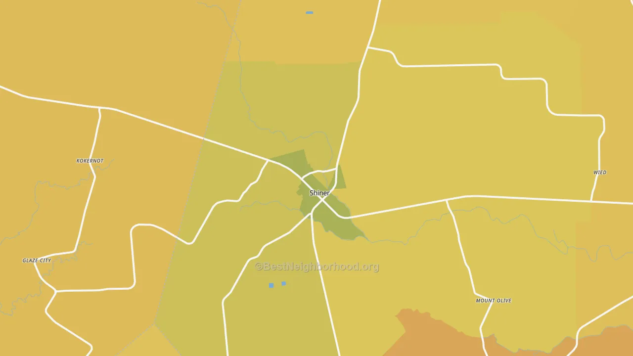 Map of the best neighborhoods in the 77984 area, with better matches in green and worse matches in red