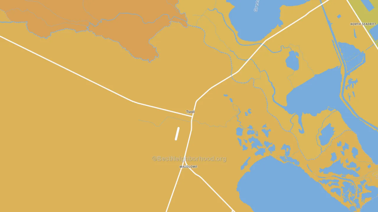 Map of the best neighborhoods in the 77990 area, with better matches in green and worse matches in red