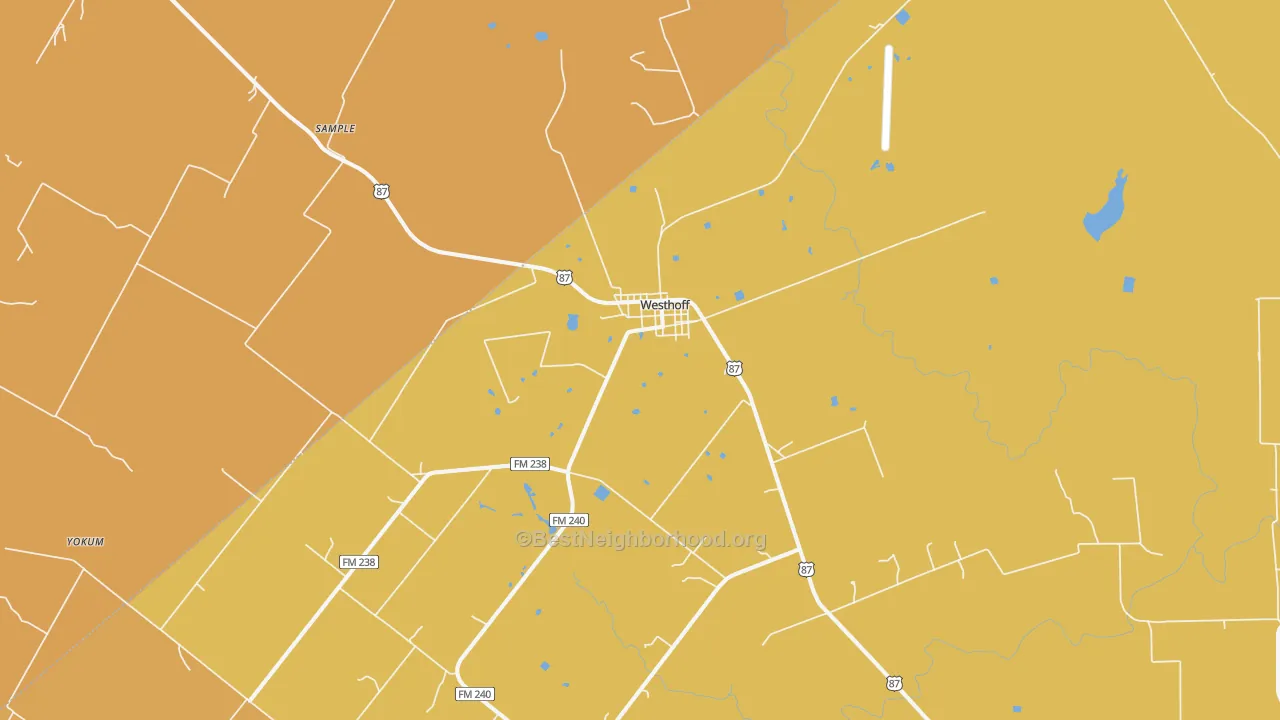 Map of the best neighborhoods in the 77994 area, with better matches in green and worse matches in red