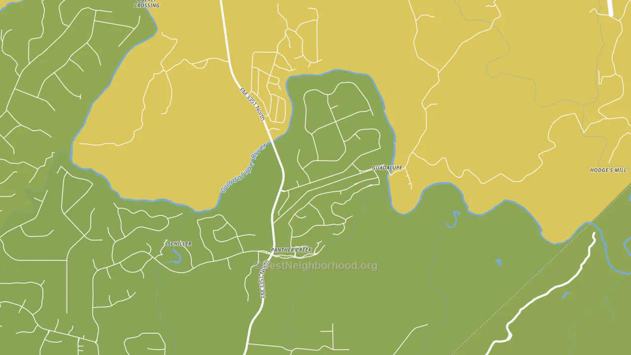 Map of the best neighborhoods in the 78004 area, with better matches in green and worse matches in red