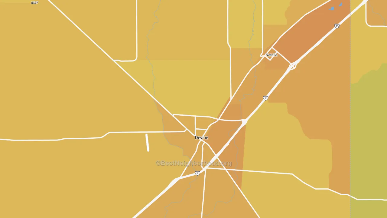 Map of the best neighborhoods in the 78016 area, with better matches in green and worse matches in red
