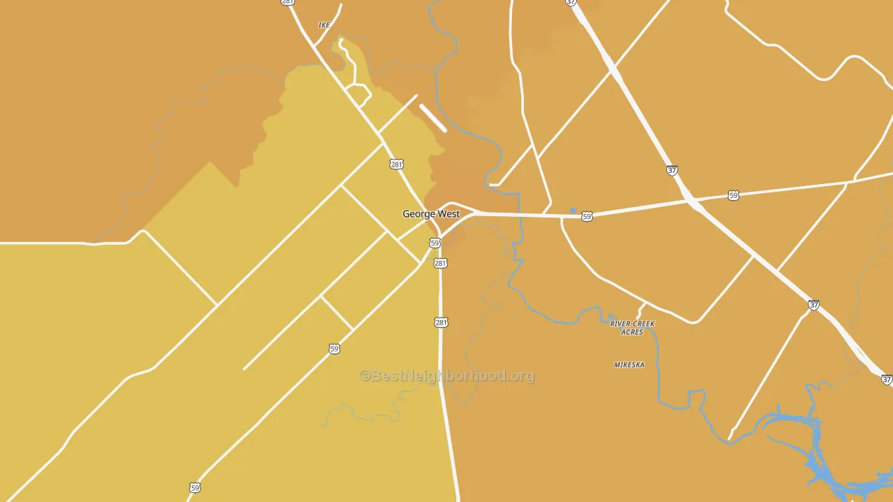 Map of the best neighborhoods in the 78022 area, with better matches in green and worse matches in red
