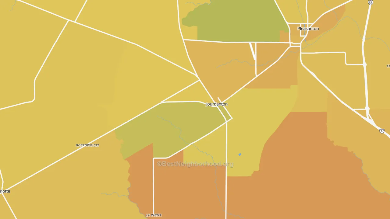Map of the best neighborhoods in the 78026 area, with better matches in green and worse matches in red