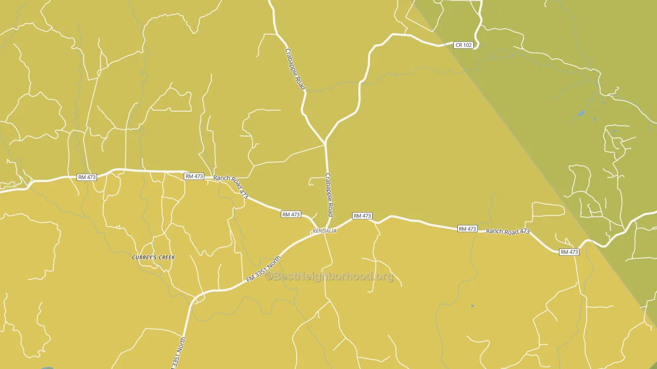 Map of the best neighborhoods in the 78027 area, with better matches in green and worse matches in red
