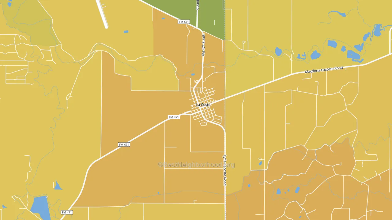 Map of the best neighborhoods in the 78039 area, with better matches in green and worse matches in red