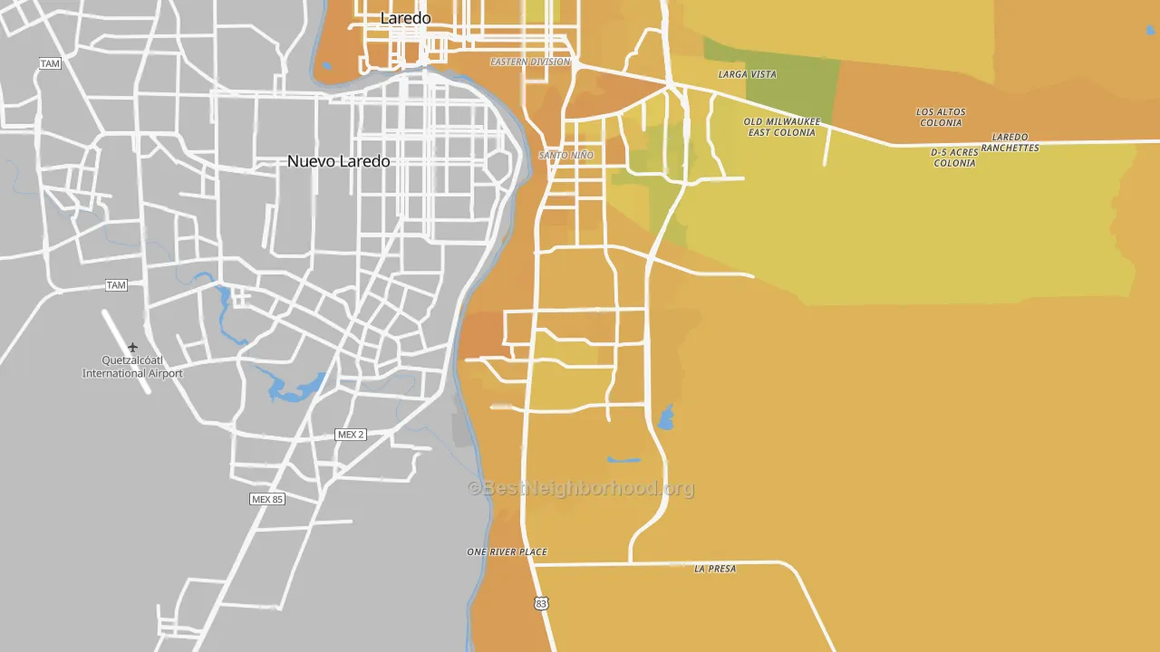 Map of the best neighborhoods in the 78046 area, with better matches in green and worse matches in red
