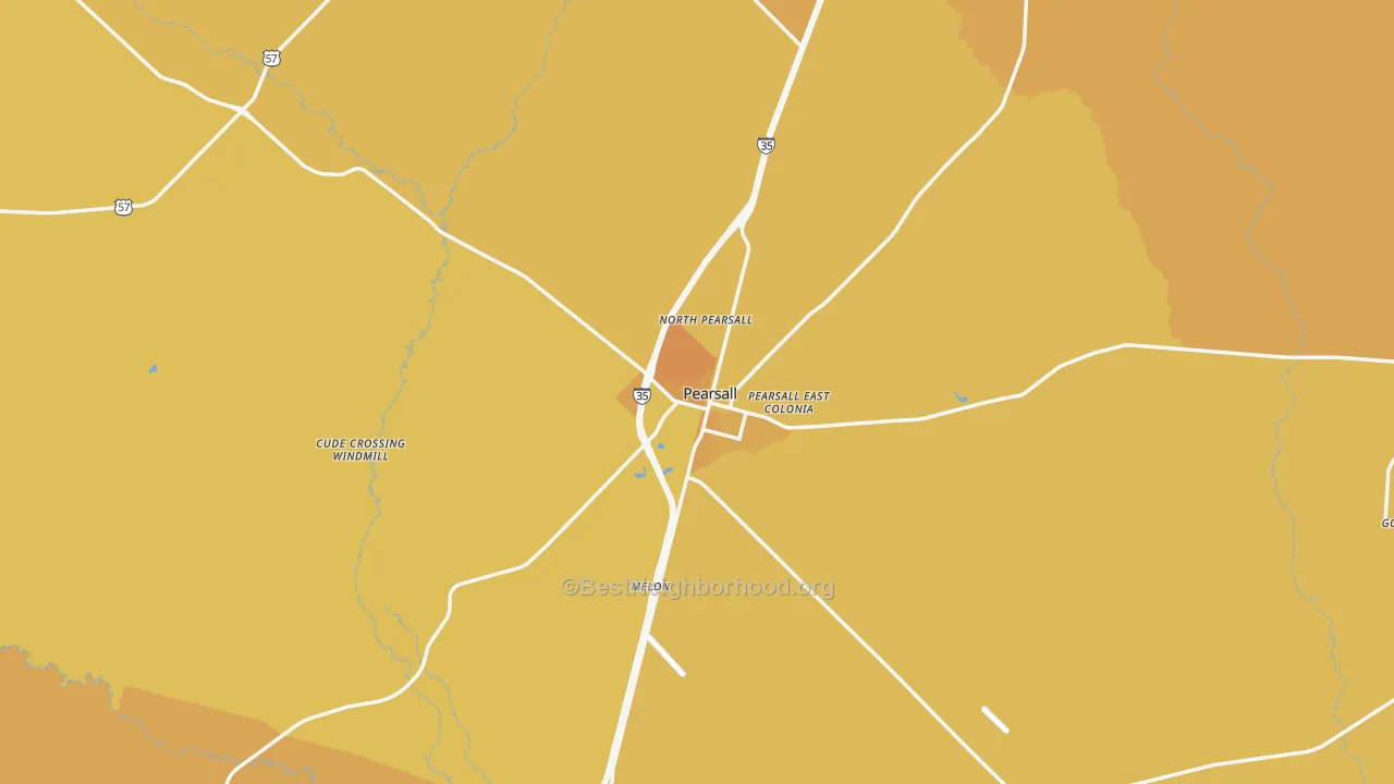 Map of the best neighborhoods in the 78061 area, with better matches in green and worse matches in red
