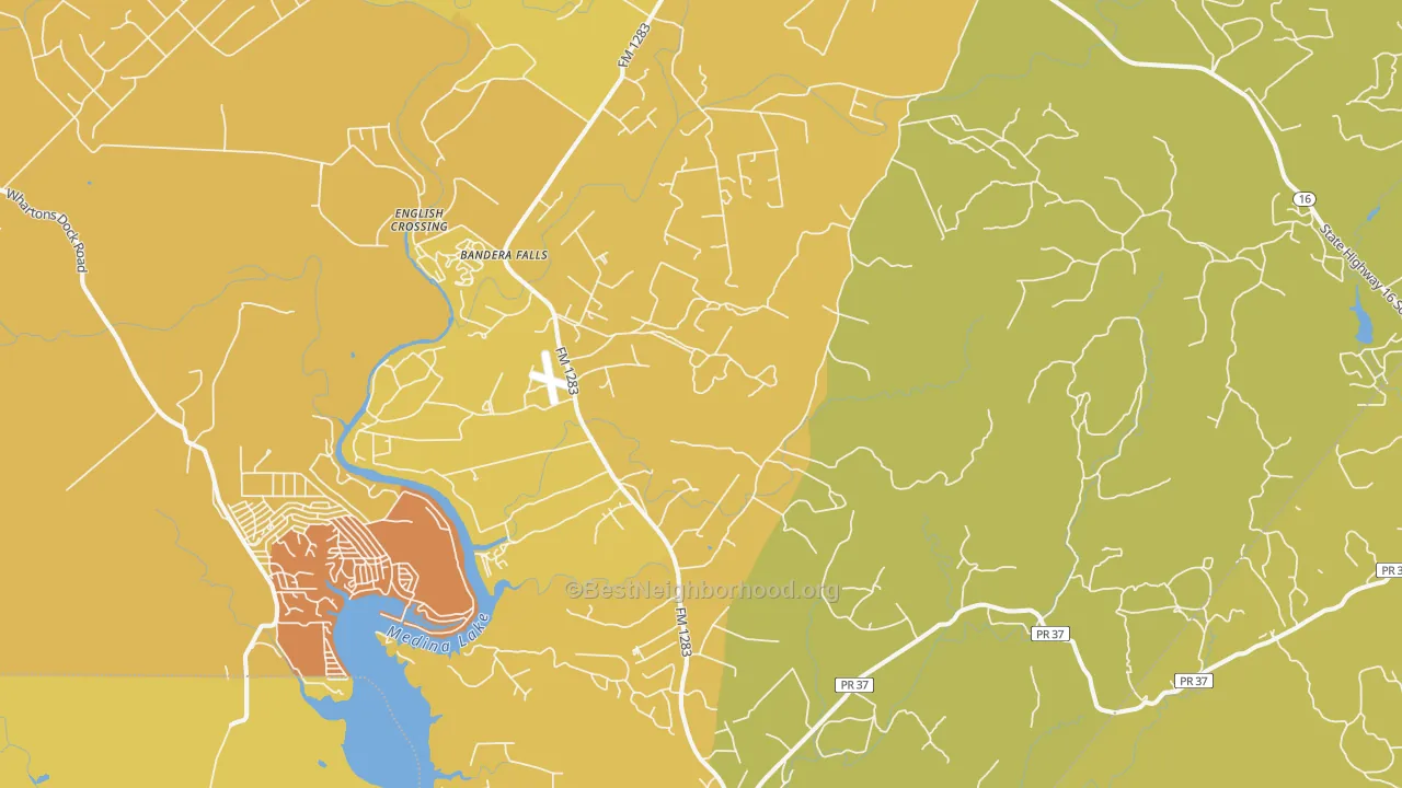 Map of the best neighborhoods in the 78063 area, with better matches in green and worse matches in red