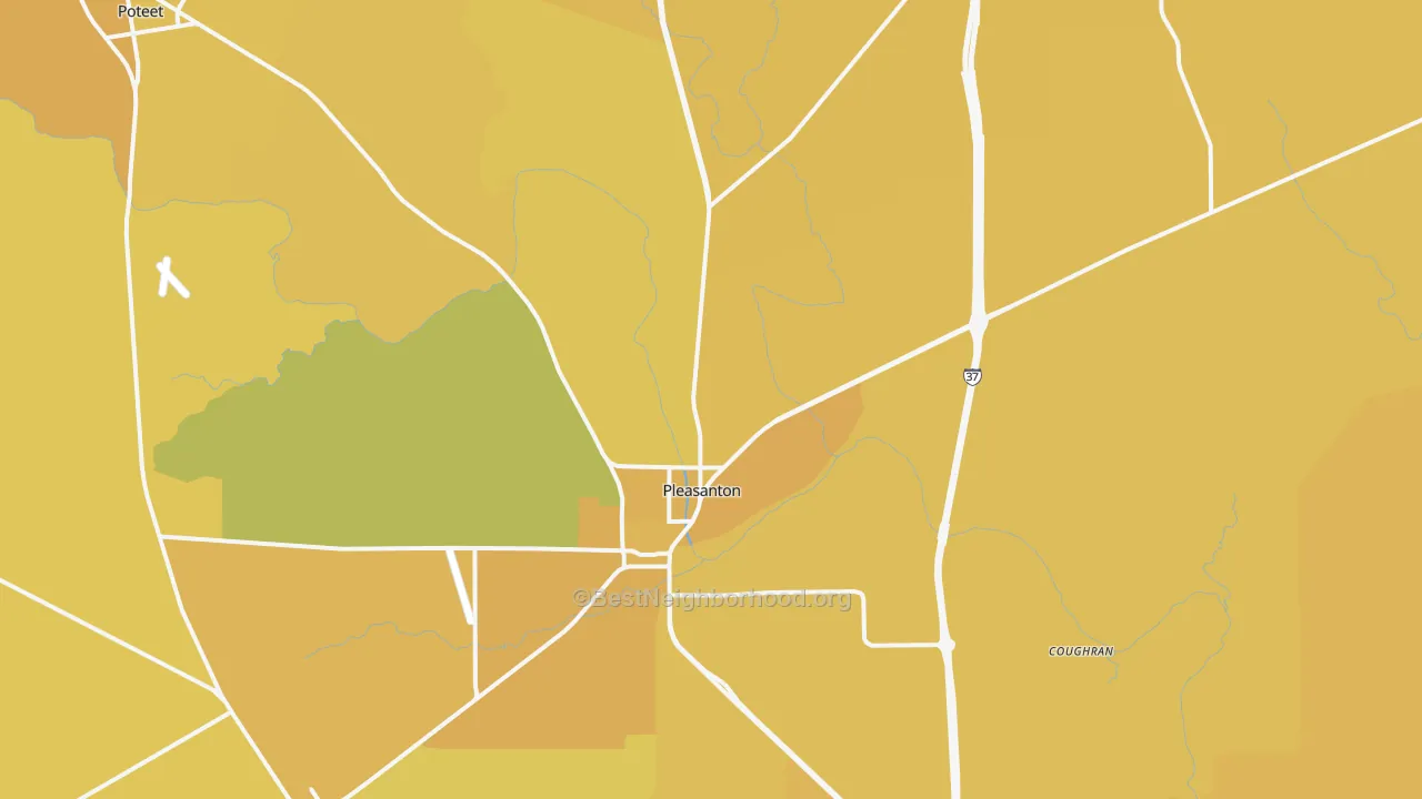 Map of the best neighborhoods in the 78064 area, with better matches in green and worse matches in red