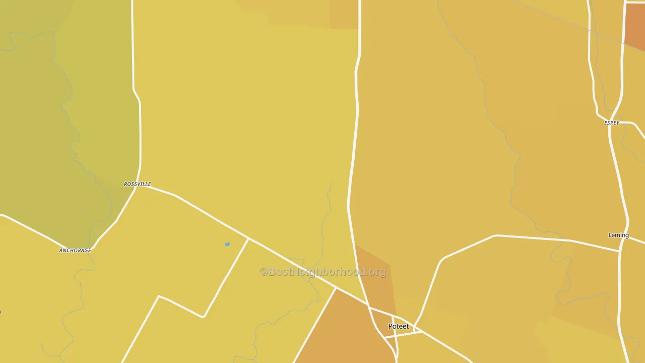 Map of the best neighborhoods in the 78065 area, with better matches in green and worse matches in red