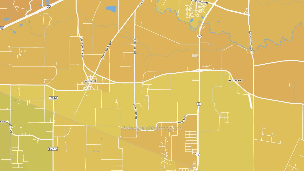 Map of the best neighborhoods in the 78073 area, with better matches in green and worse matches in red