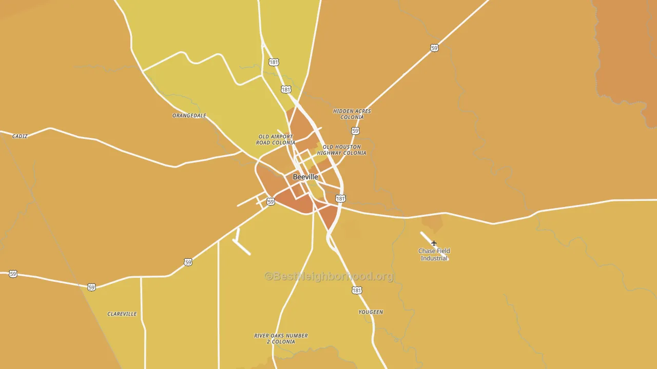 Map of the best neighborhoods in the 78102 area, with better matches in green and worse matches in red