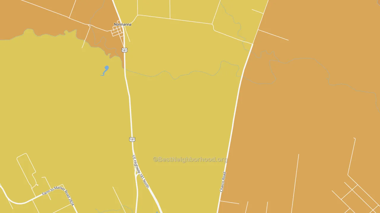 Map of the best neighborhoods in the 78104 area, with better matches in green and worse matches in red