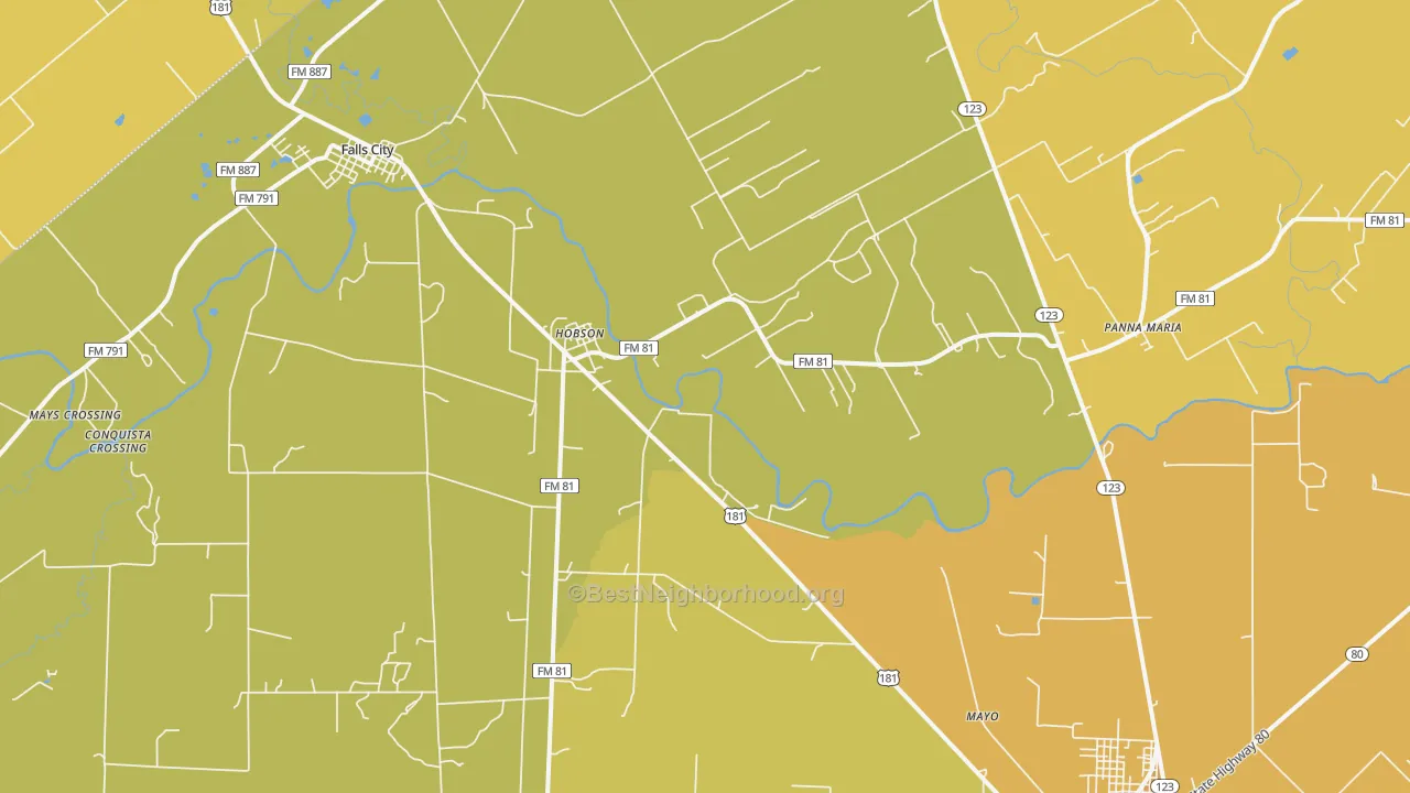 Map of the best neighborhoods in the 78117 area, with better matches in green and worse matches in red