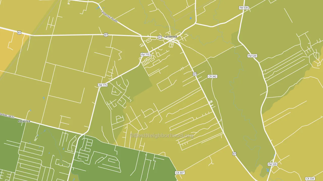 Map of the best neighborhoods in the 78121 area, with better matches in green and worse matches in red