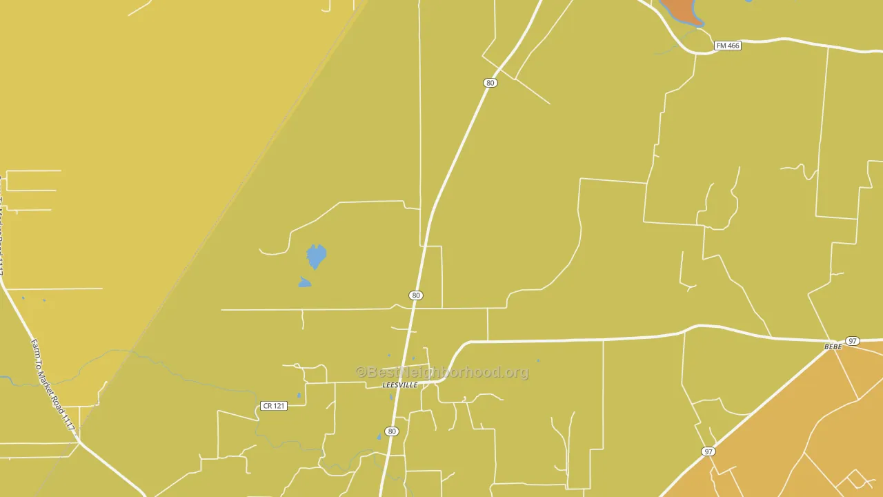 Map of the best neighborhoods in the 78122 area, with better matches in green and worse matches in red