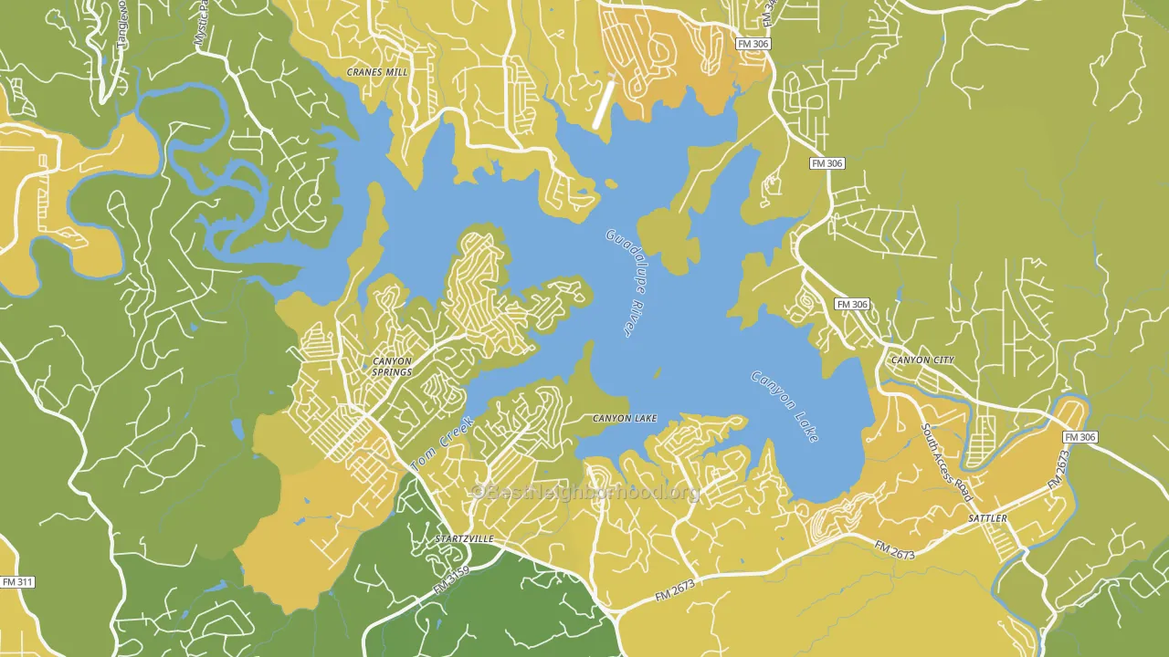 Map of the best neighborhoods in the 78133 area, with better matches in green and worse matches in red