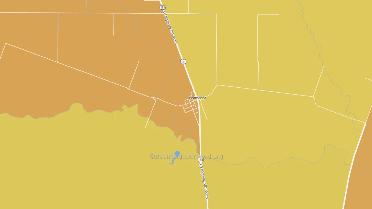 Map of the best neighborhoods in the 78142 area, with better matches in green and worse matches in red