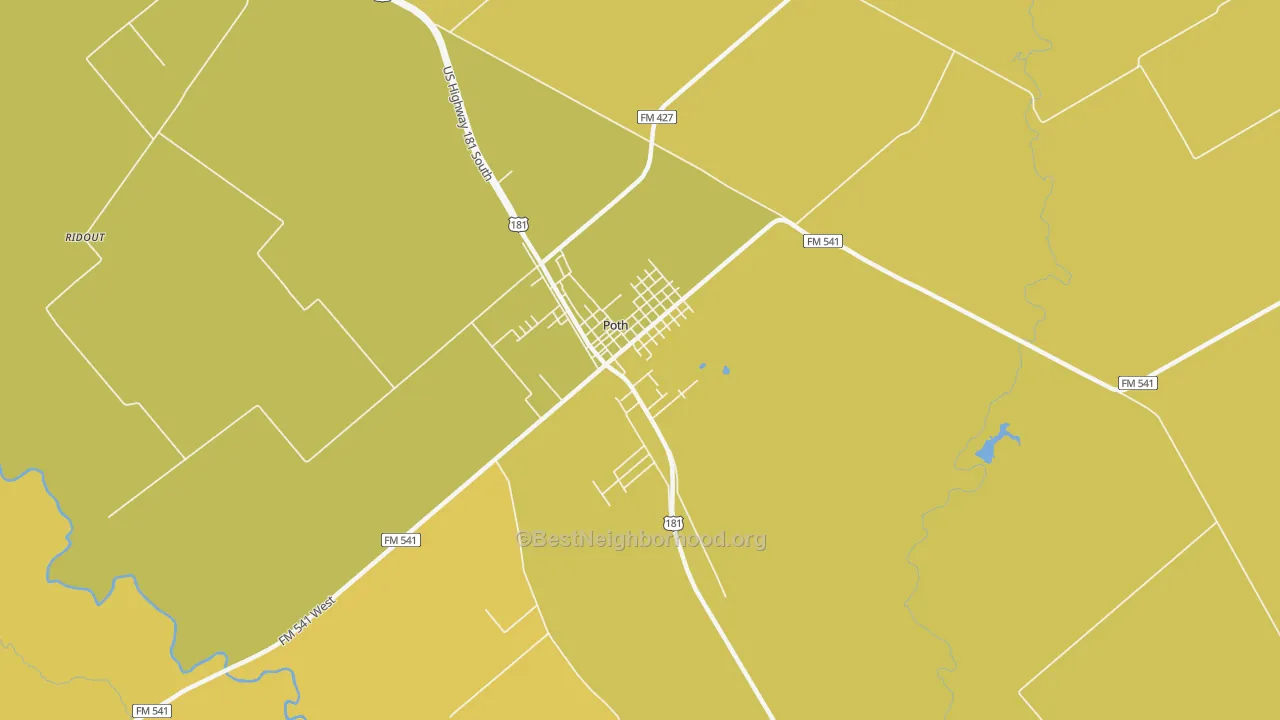 Map of the best neighborhoods in the 78147 area, with better matches in green and worse matches in red