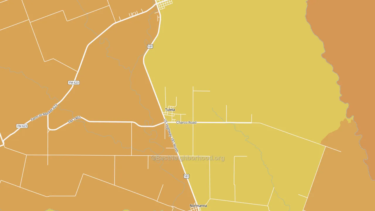 Map of the best neighborhoods in the 78162 area, with better matches in green and worse matches in red