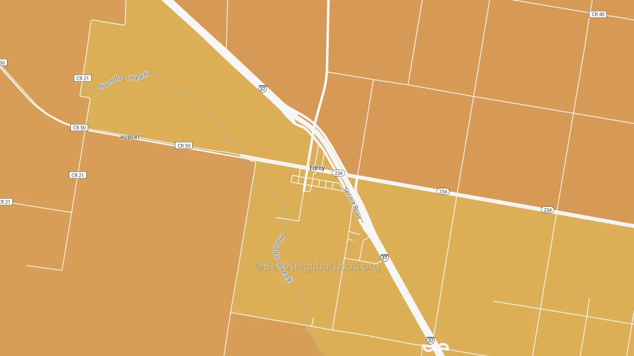 Map of the best neighborhoods in the 78352 area, with better matches in green and worse matches in red
