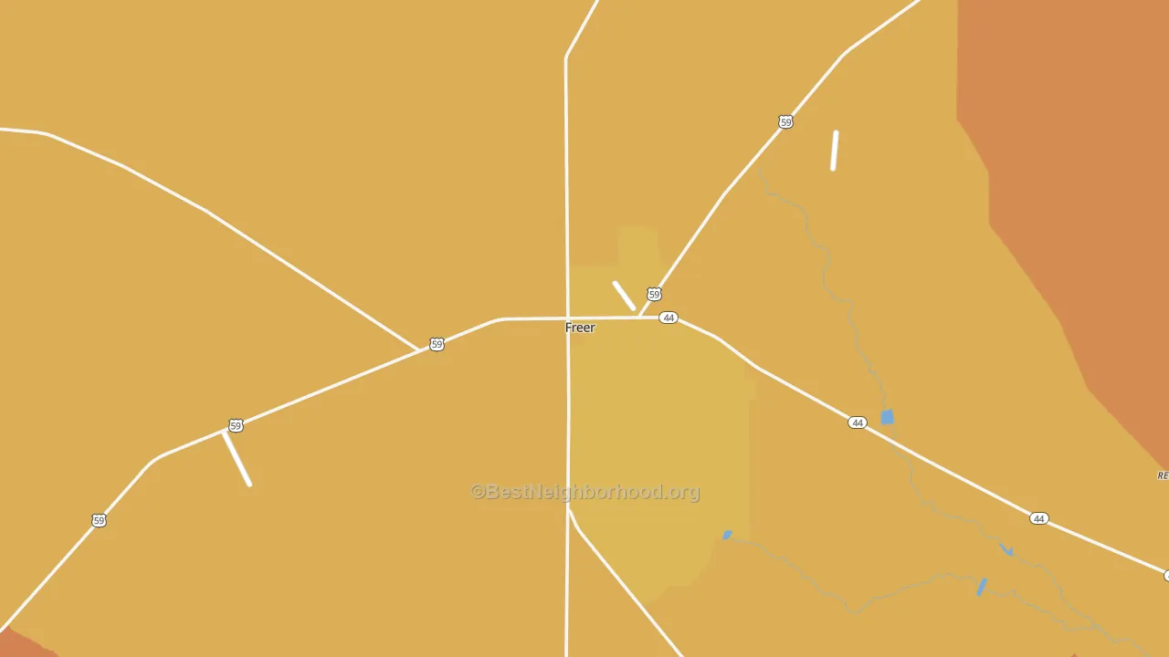 Map of the best neighborhoods in the 78357 area, with better matches in green and worse matches in red