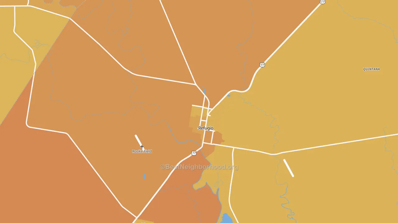 Map of the best neighborhoods in the 78377 area, with better matches in green and worse matches in red