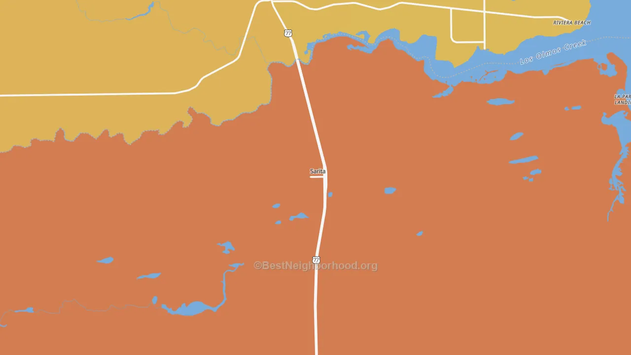 Map of the best neighborhoods in the 78385 area, with better matches in green and worse matches in red