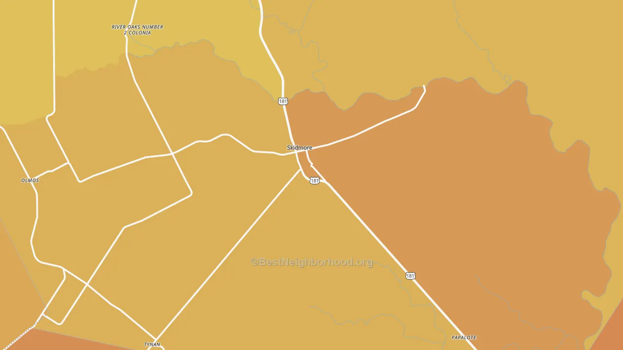 Map of the best neighborhoods in the 78389 area, with better matches in green and worse matches in red