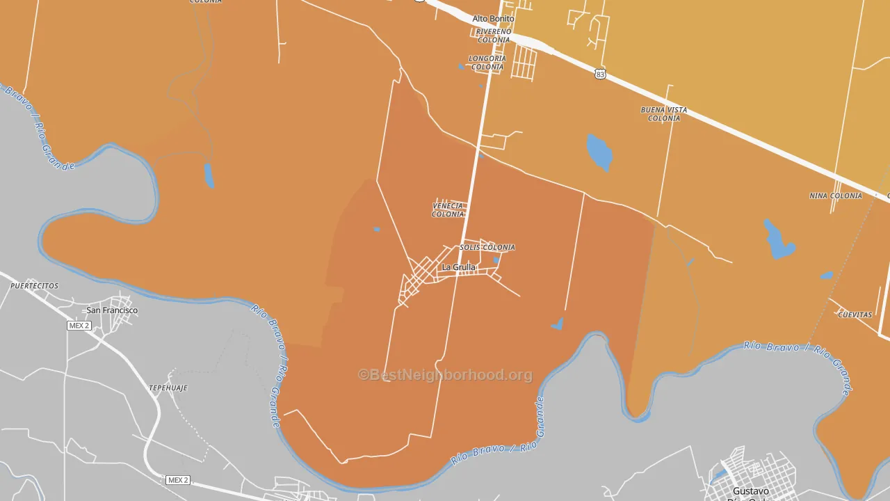 Map of the best neighborhoods in the 78548 area, with better matches in green and worse matches in red