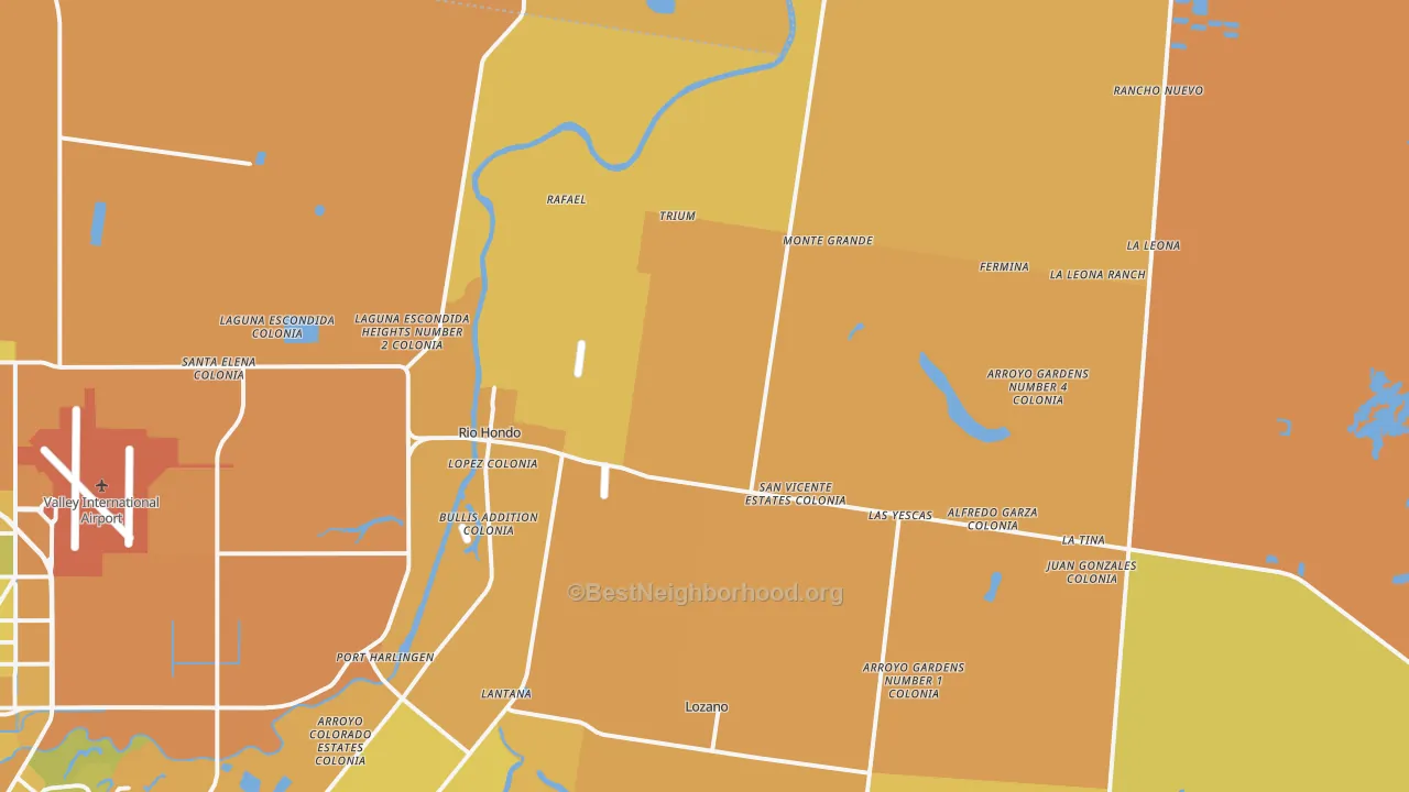 Map of the best neighborhoods in the 78583 area, with better matches in green and worse matches in red