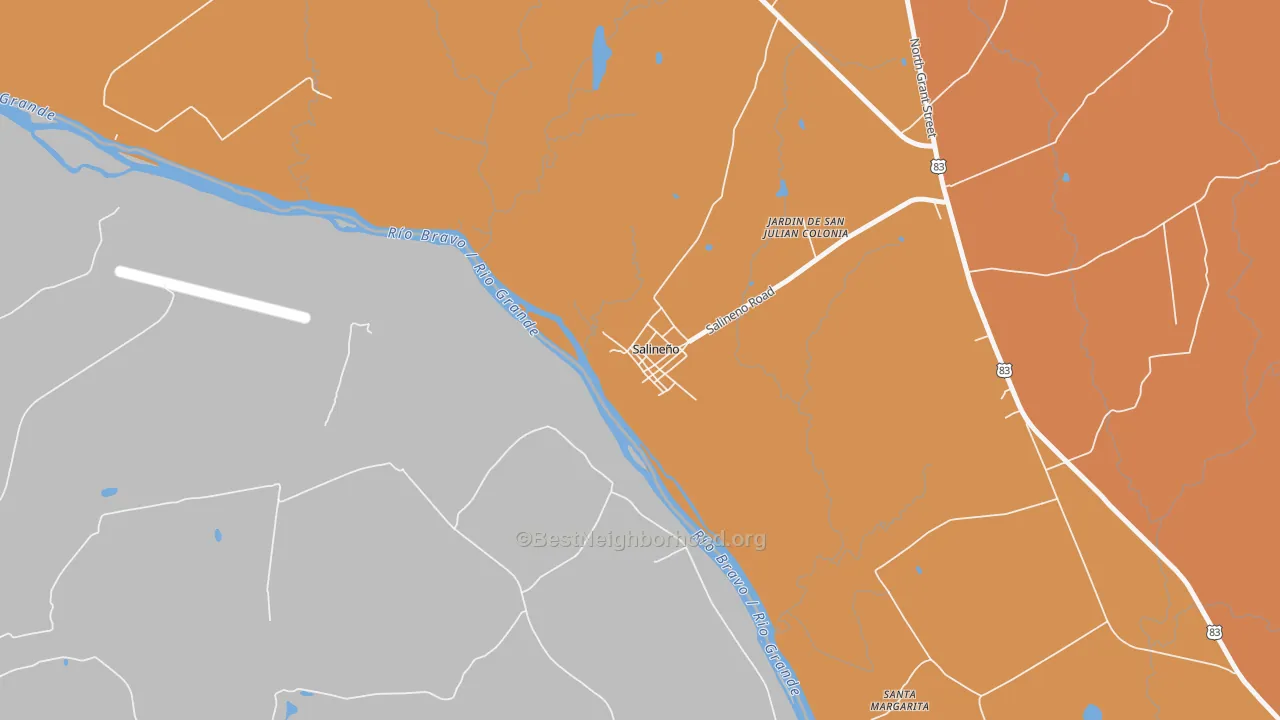 Map of the best neighborhoods in the 78585 area, with better matches in green and worse matches in red