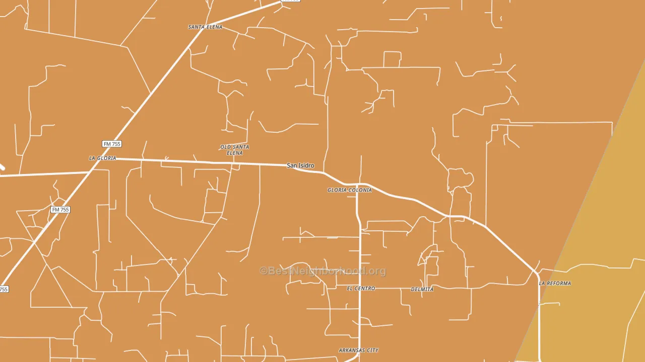 Map of the best neighborhoods in the 78588 area, with better matches in green and worse matches in red
