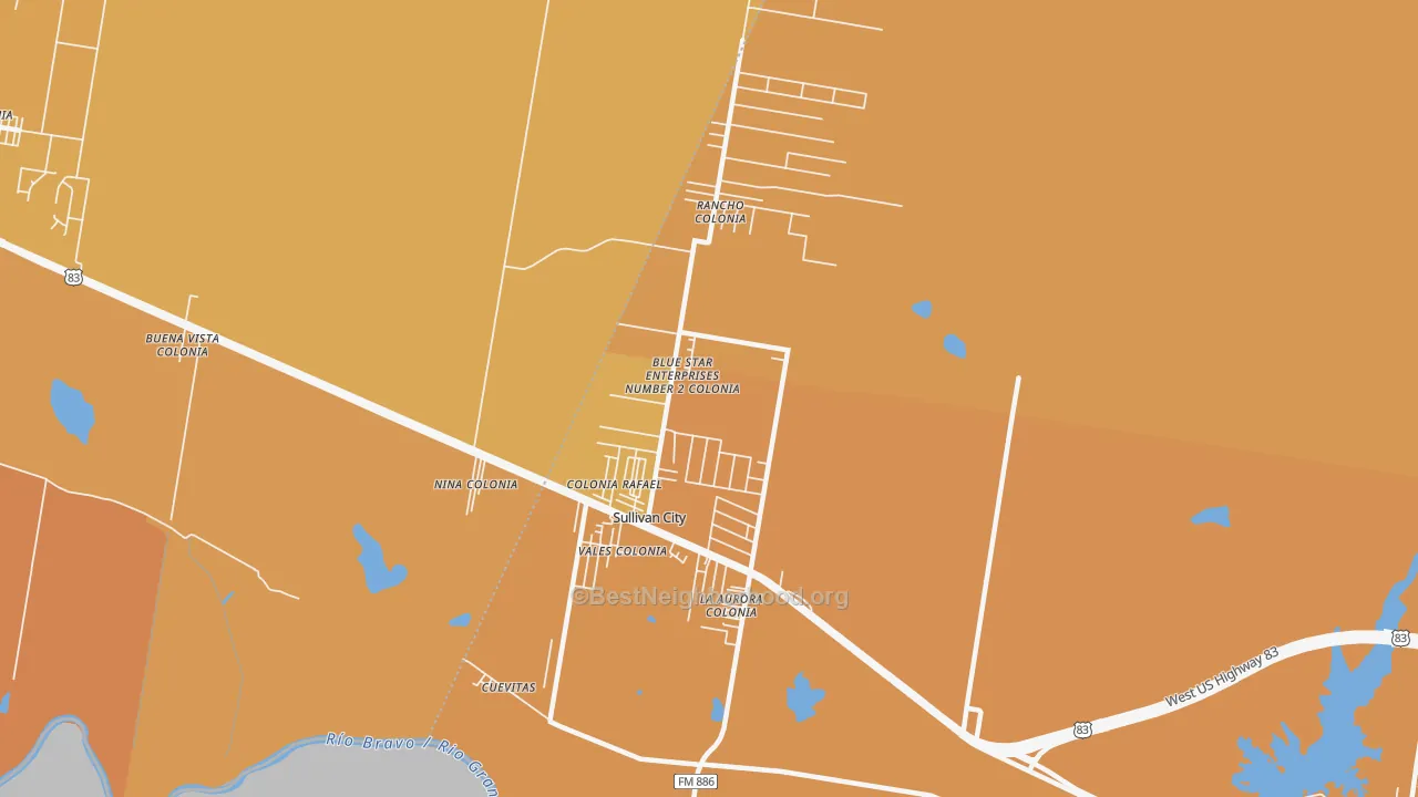 Map of the best neighborhoods in the 78595 area, with better matches in green and worse matches in red