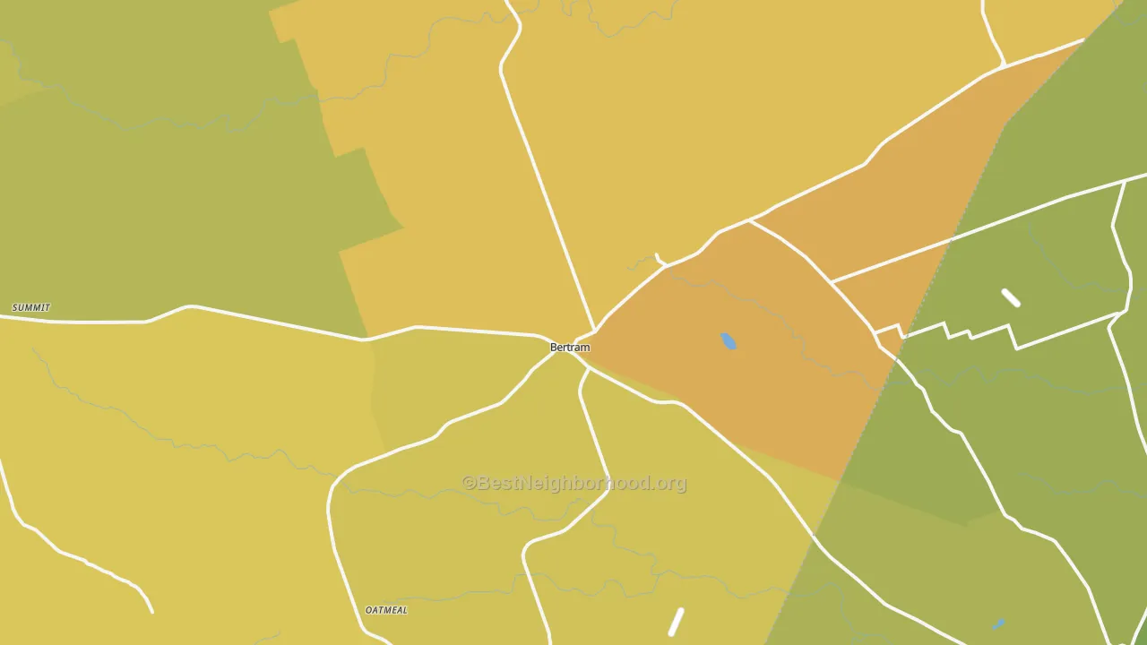 Map of the best neighborhoods in the 78605 area, with better matches in green and worse matches in red