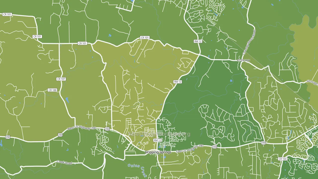 Map of the best neighborhoods in the 78620 area, with better matches in green and worse matches in red