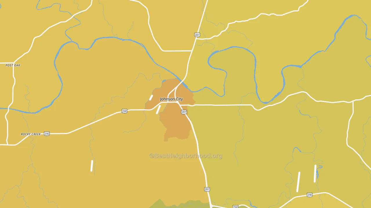 Map of the best neighborhoods in the 78636 area, with better matches in green and worse matches in red